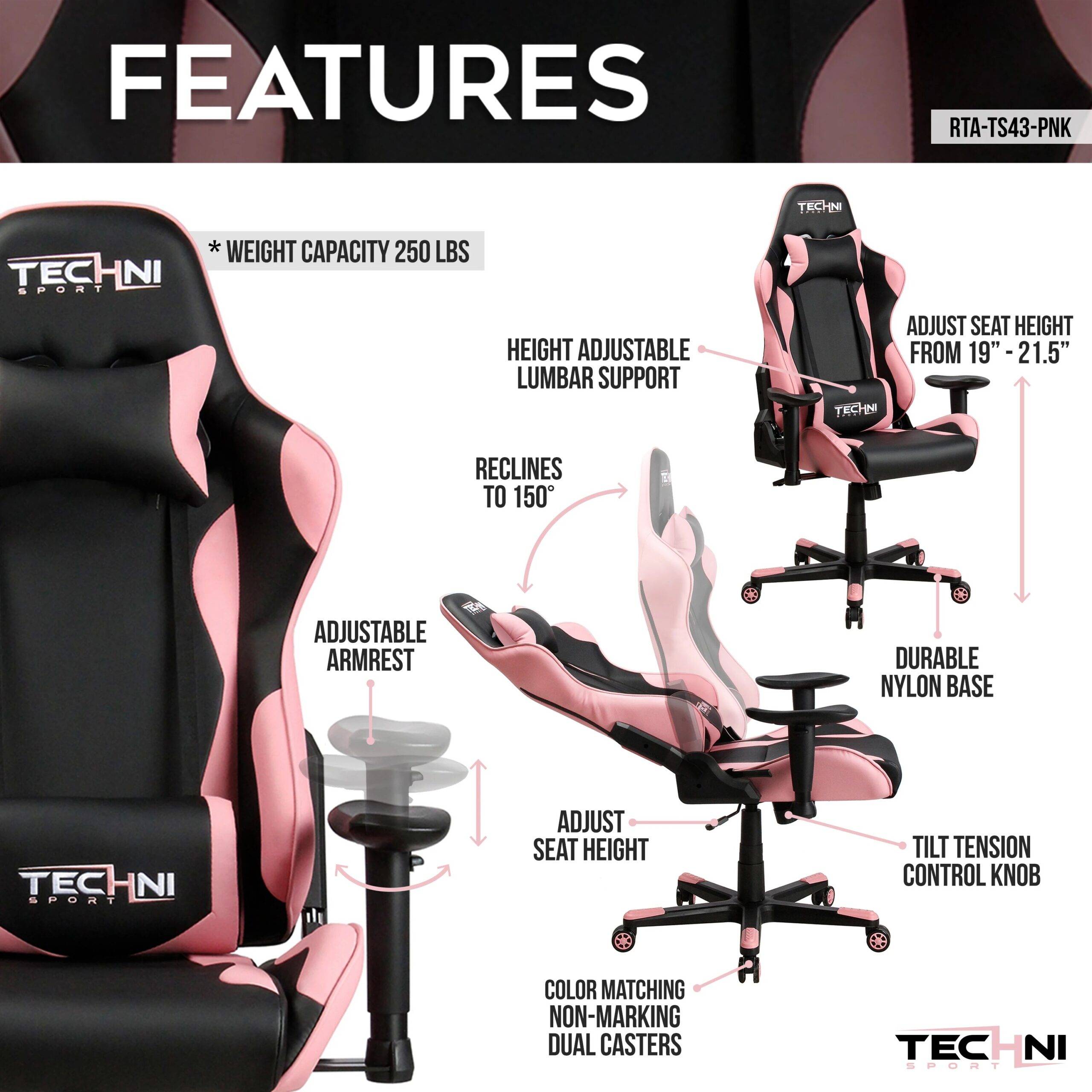 Pink High Back Racer Style Ergonomic Gaming Chair with Lumbar Support Kids’ Room Pink High Back Racer Style Ergonomic Gaming Chair with Lumbar Support Kids' Room
