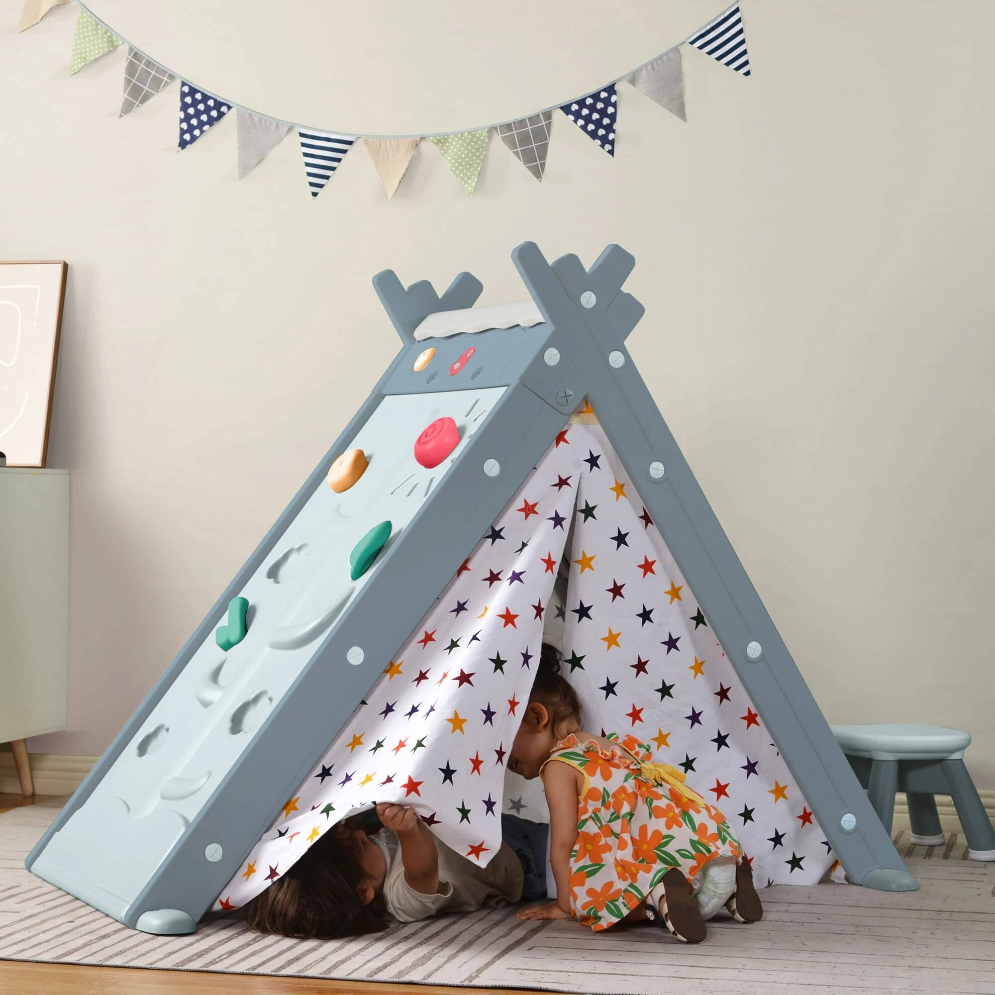 4-in-1 Adventure Kids Play Tent: Teepee, Climber & Stool Activity & Entertainment 4-in-1 Adventure Kids Play Tent: Teepee, Climber & Stool Activity & Entertainment
