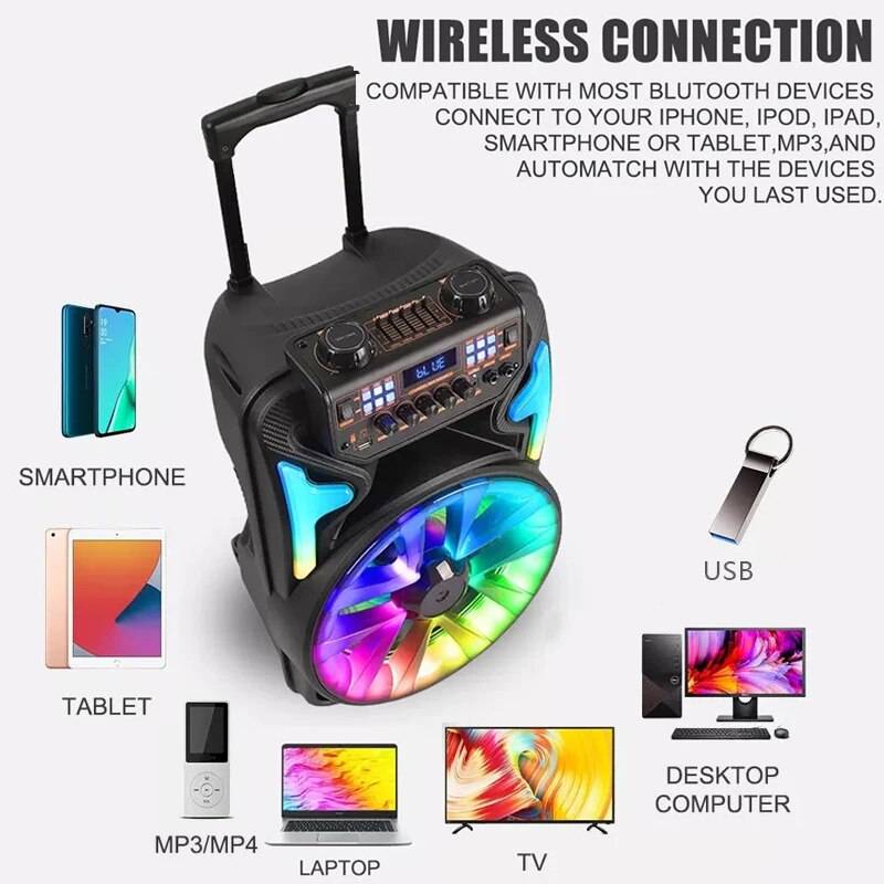 8000W Peak Power Outdoor Trolley Party Speaker Teens’ Must-Haves Size : 12 inch 8000W Peak Power Outdoor Trolley Party Speaker Teens' Must-Haves