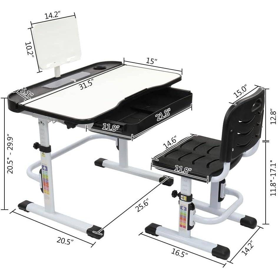Adjustable Children’s Study Desk and Chair Set with Lamp & Reading Stand Kids’ Room Color : Black Adjustable Children's Study Desk and Chair Set with Lamp & Reading Stand Kids' Room