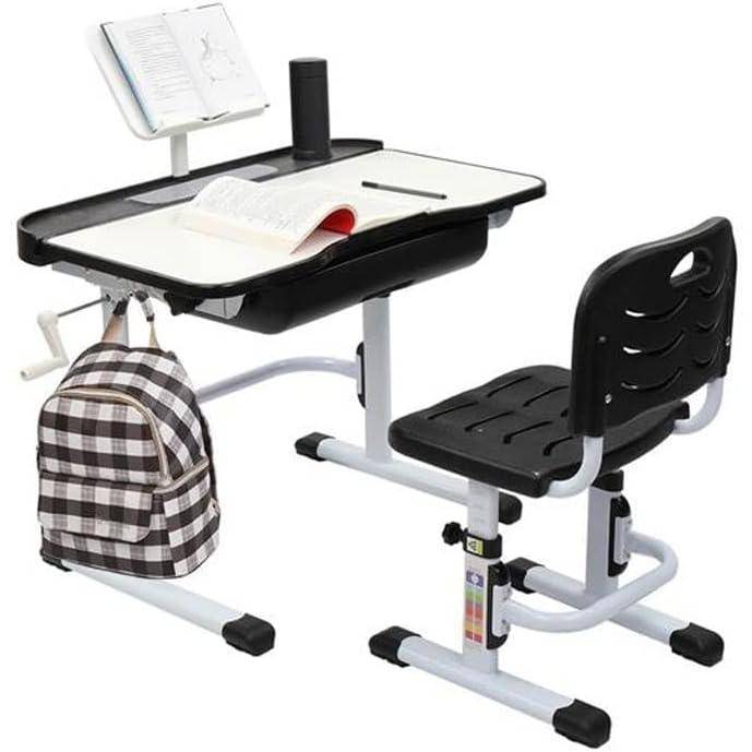 Adjustable Children’s Study Desk and Chair Set with Lamp & Reading Stand Kids’ Room Color : Black Adjustable Children's Study Desk and Chair Set with Lamp & Reading Stand Kids' Room