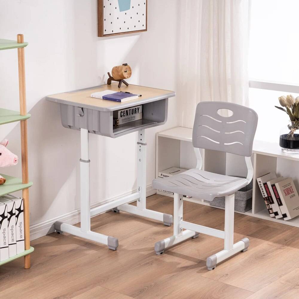 Adjustable Kids’ Study Desk and Chair Set with Pencil Slot Kids’ Room Color : Beige|White|Black Adjustable Kids' Study Desk and Chair Set with Pencil Slot Kids' Room
