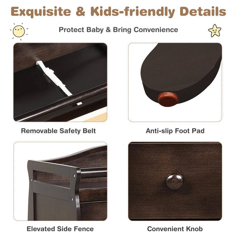 Brown 3-Drawer Baby Changing Station with Safety Belt Kids’ Room Brown 3-Drawer Baby Changing Station with Safety Belt Kids' Room
