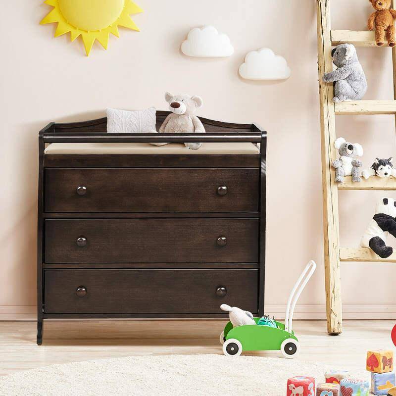 Brown 3-Drawer Baby Changing Station with Safety Belt Kids’ Room Brown 3-Drawer Baby Changing Station with Safety Belt Kids' Room