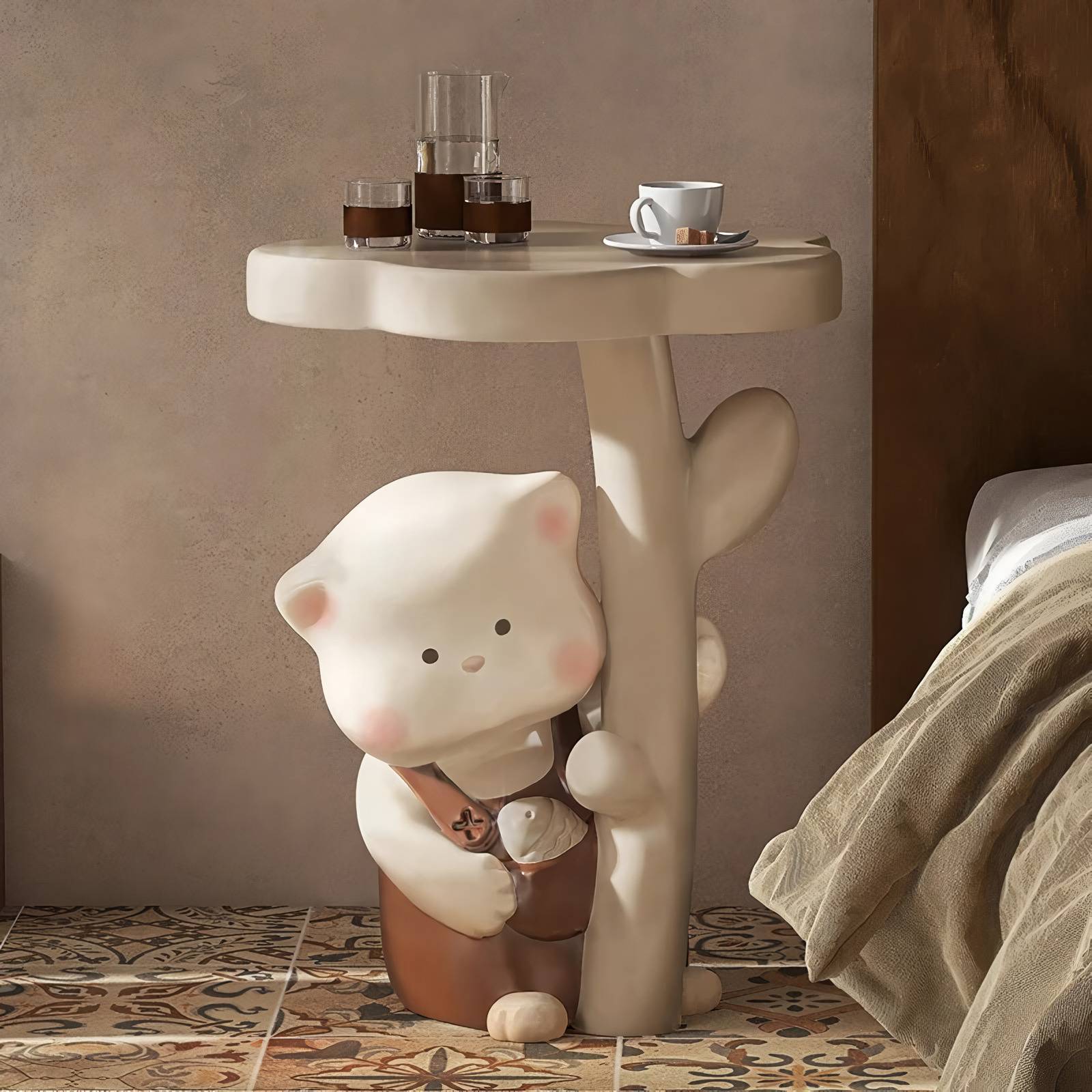 Charming Cartoon Cat Resin Side Table Kids’ Room Color : Beige|Pink Charming Cartoon Cat Resin Side Table Kids' Room