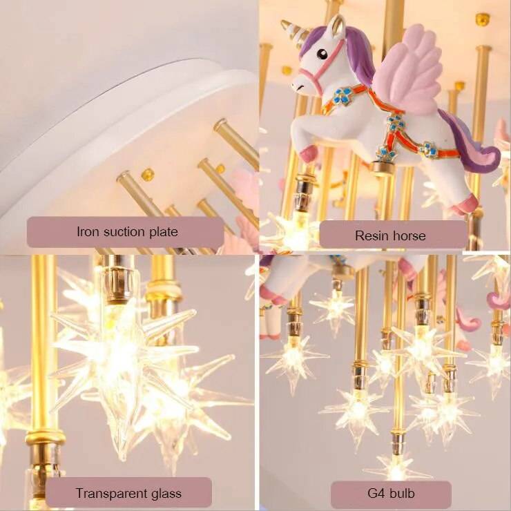 Charming Merry-Go-Round LED Bedroom Light – Perfect for Kids’ Rooms Kids’ Room Model : Pink horse|Blue horse|Pink crane|Blue crane|Blue 10 heads|Pink 10 heads Charming Merry-Go-Round LED Bedroom Light - Perfect for Kids' Rooms Kids' Room