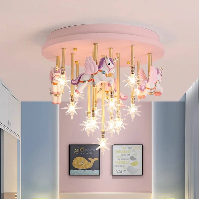 Charming Merry-Go-Round LED Bedroom Light – Perfect for Kids’ Rooms Kids’ Room Model : Pink horse|Blue horse|Pink crane|Blue crane|Blue 10 heads|Pink 10 heads Charming Merry-Go-Round LED Bedroom Light - Perfect for Kids' Rooms Kids' Room