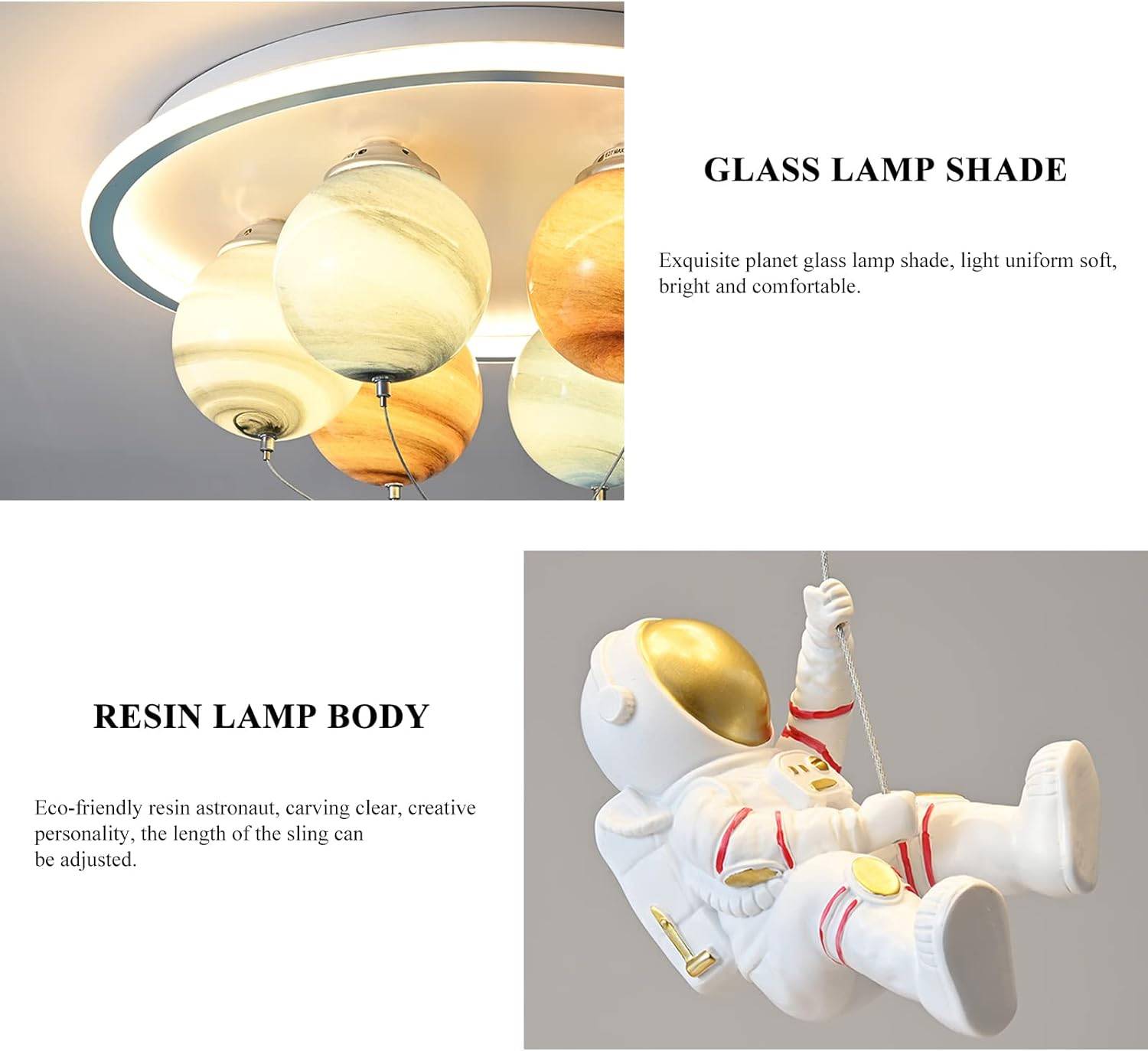 Creative Astronaut & Spaceship LED Ceiling Light for Kids’ Room Kids’ Room Model : H50cm D50cm|H70cm D50cm Creative Astronaut & Spaceship LED Ceiling Light for Kids' Room Kids' Room