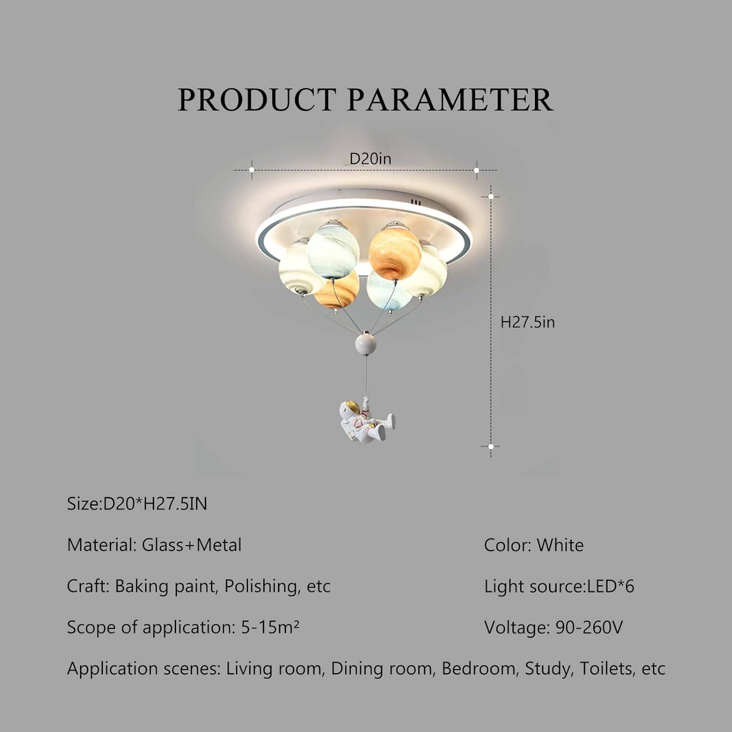 Creative Astronaut & Spaceship LED Ceiling Light for Kids’ Room Kids’ Room Model : H50cm D50cm|H70cm D50cm Creative Astronaut & Spaceship LED Ceiling Light for Kids' Room Kids' Room