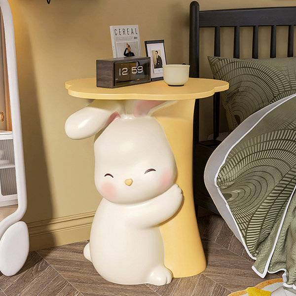 Cute Bunny Nordic Style Bedside Table - Minimalist Kawaii Nightstand with Drawer Kids' Room 