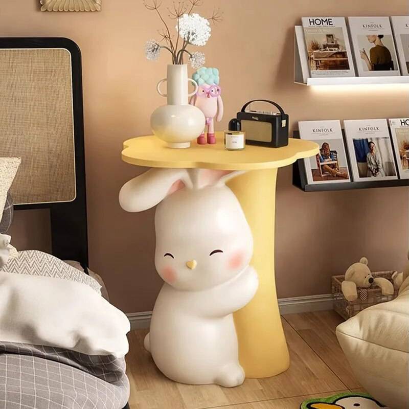 Cute Bunny Nordic Style Bedside Table - Minimalist Kawaii Nightstand with Drawer Kids' Room 