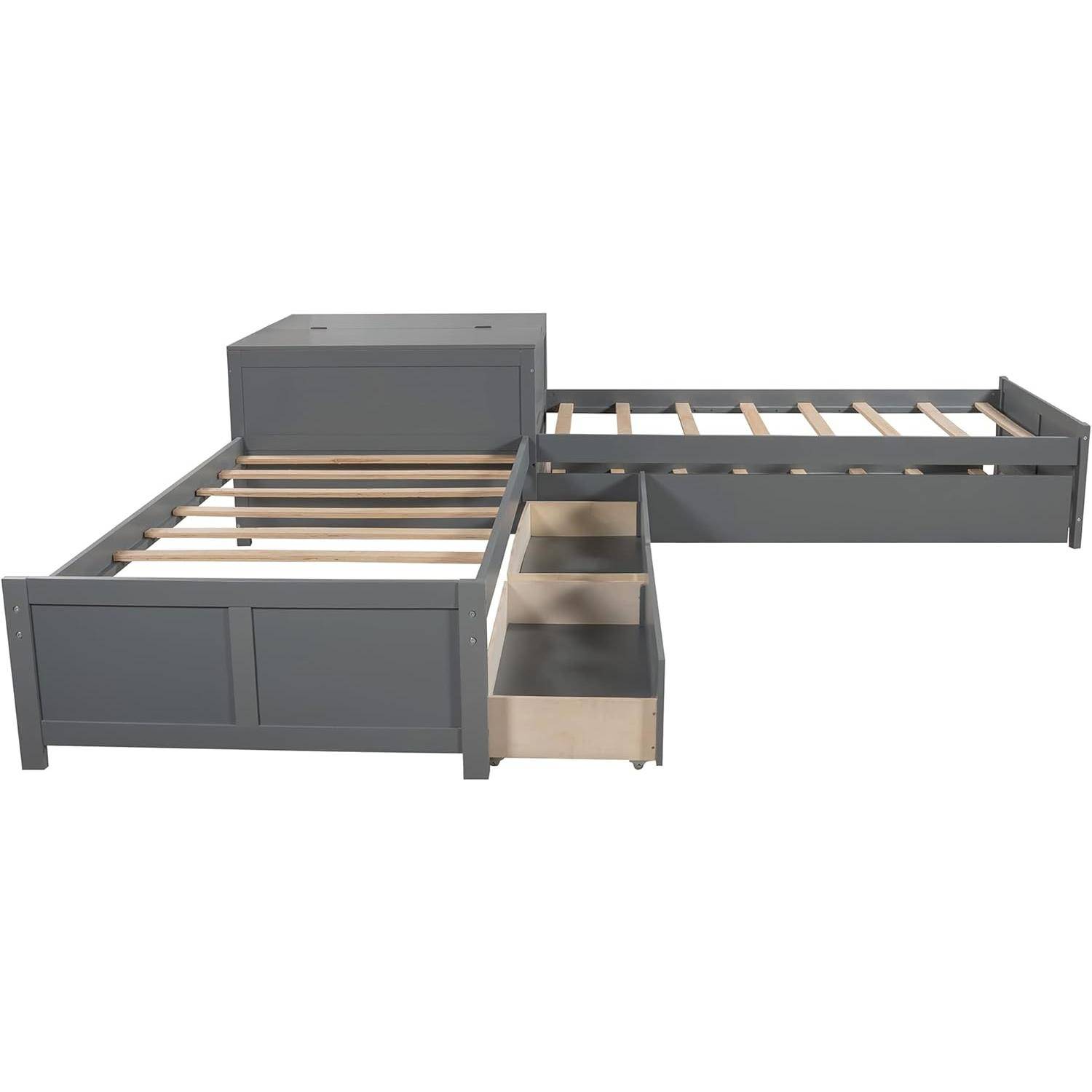 Gray L-Shaped Twin Platform Bed with Trundle and Storage for Kids Kids’ Room Gray L-Shaped Twin Platform Bed with Trundle and Storage for Kids Kids' Room