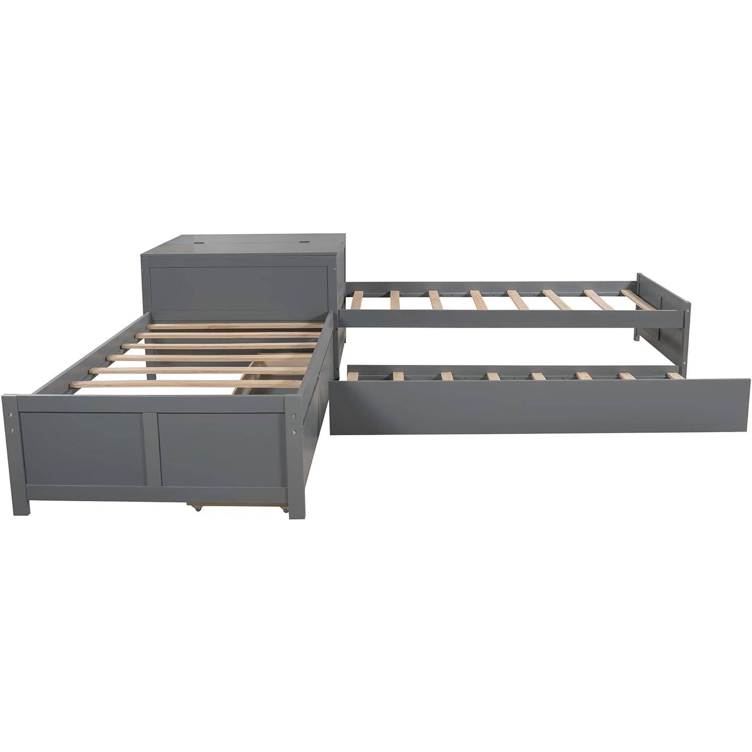 Gray L-Shaped Twin Platform Bed with Trundle and Storage for Kids Kids’ Room Gray L-Shaped Twin Platform Bed with Trundle and Storage for Kids Kids' Room
