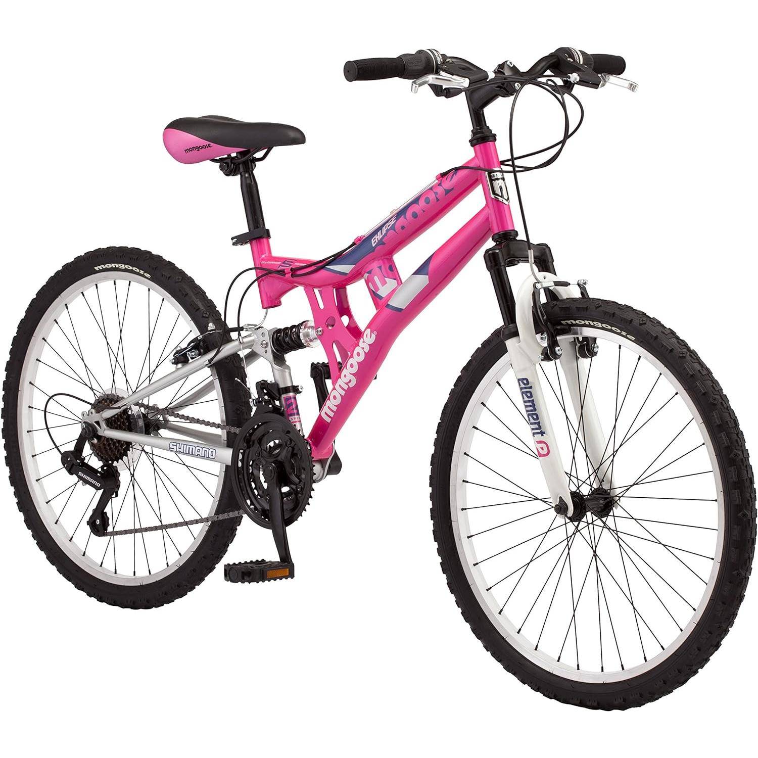 Kids’ 24-Inch Pink Mountain Bike – Dual Suspension & 21-Speed Shimano Drivetrain Activity & Entertainment Kids' 24-Inch Pink Mountain Bike - Dual Suspension & 21-Speed Shimano Drivetrain Activity & Entertainment