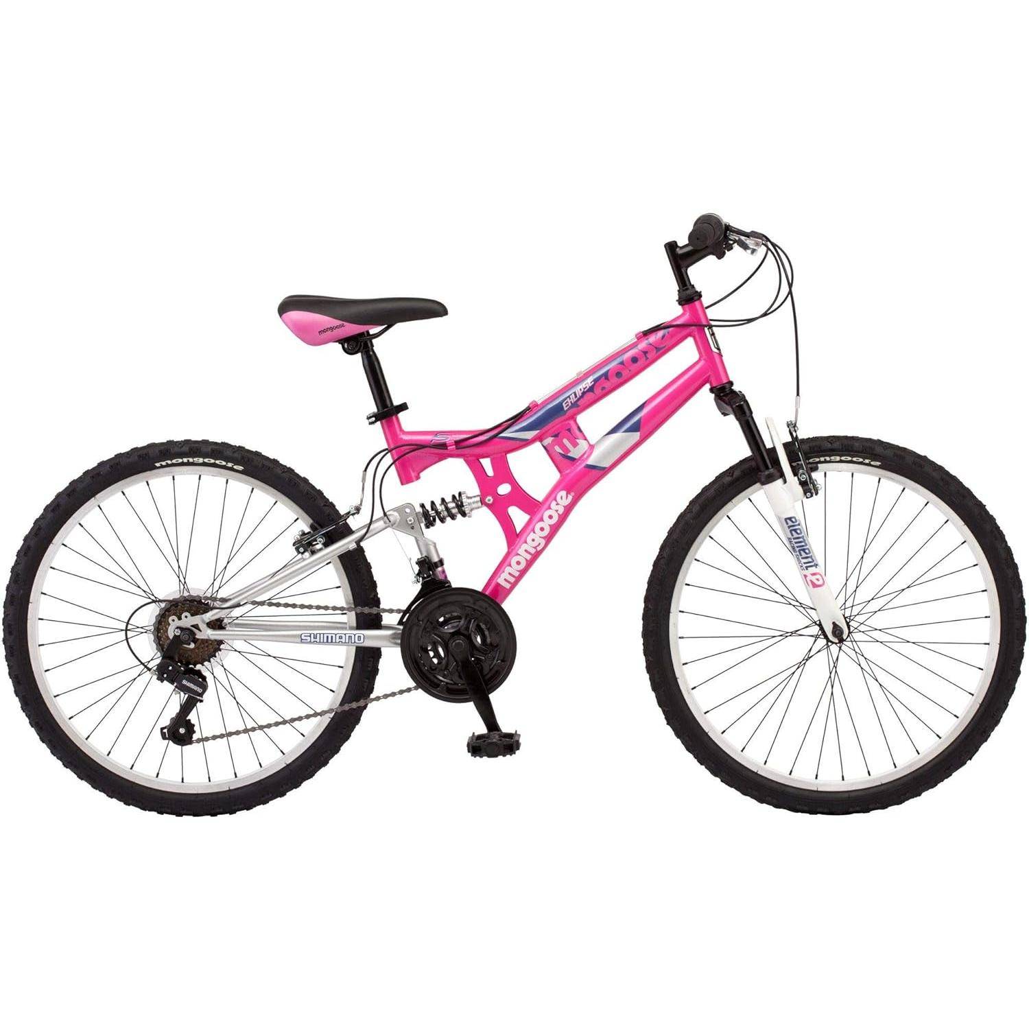 Kids’ 24-Inch Pink Mountain Bike – Dual Suspension & 21-Speed Shimano Drivetrain Activity & Entertainment Kids' 24-Inch Pink Mountain Bike - Dual Suspension & 21-Speed Shimano Drivetrain Activity & Entertainment