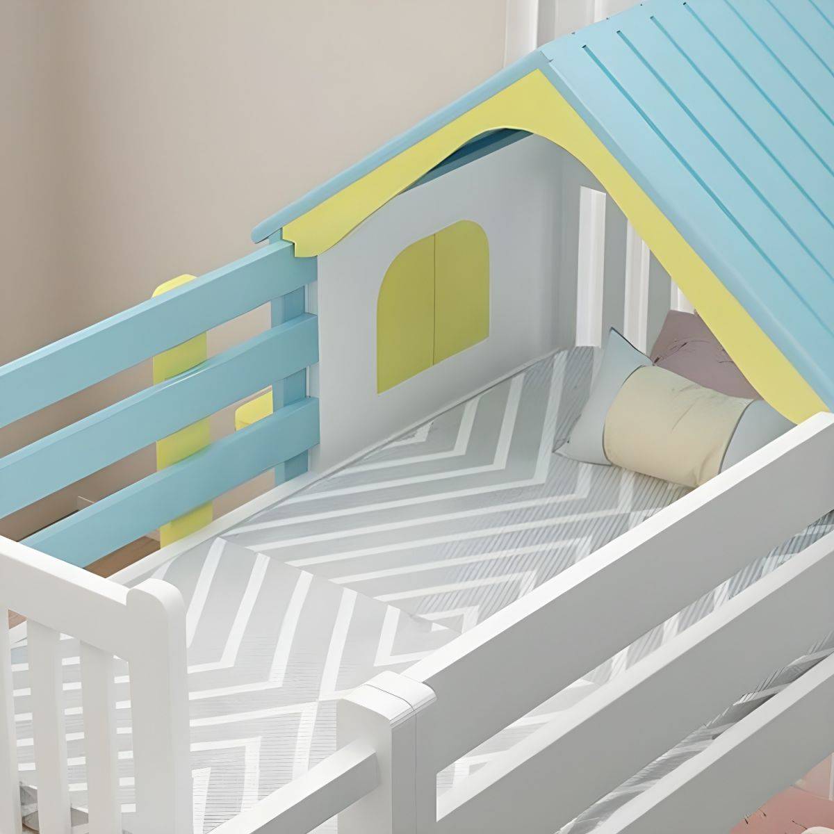 Modern Nordic Wooden Double Bunk Bed with Storage Kids’ Room Type : Blue Slide|Pink Lift|Blue Lift|Pink Slide Modern Nordic Wooden Double Bunk Bed with Storage Kids' Room