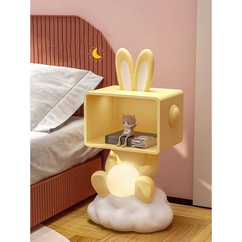 Modern Simple Rabbit Statue Bedside Table with Storage for Children’s Room Kids’ Room Color : Yellow|Pink Modern Simple Rabbit Statue Bedside Table with Storage for Children's Room Kids' Room
