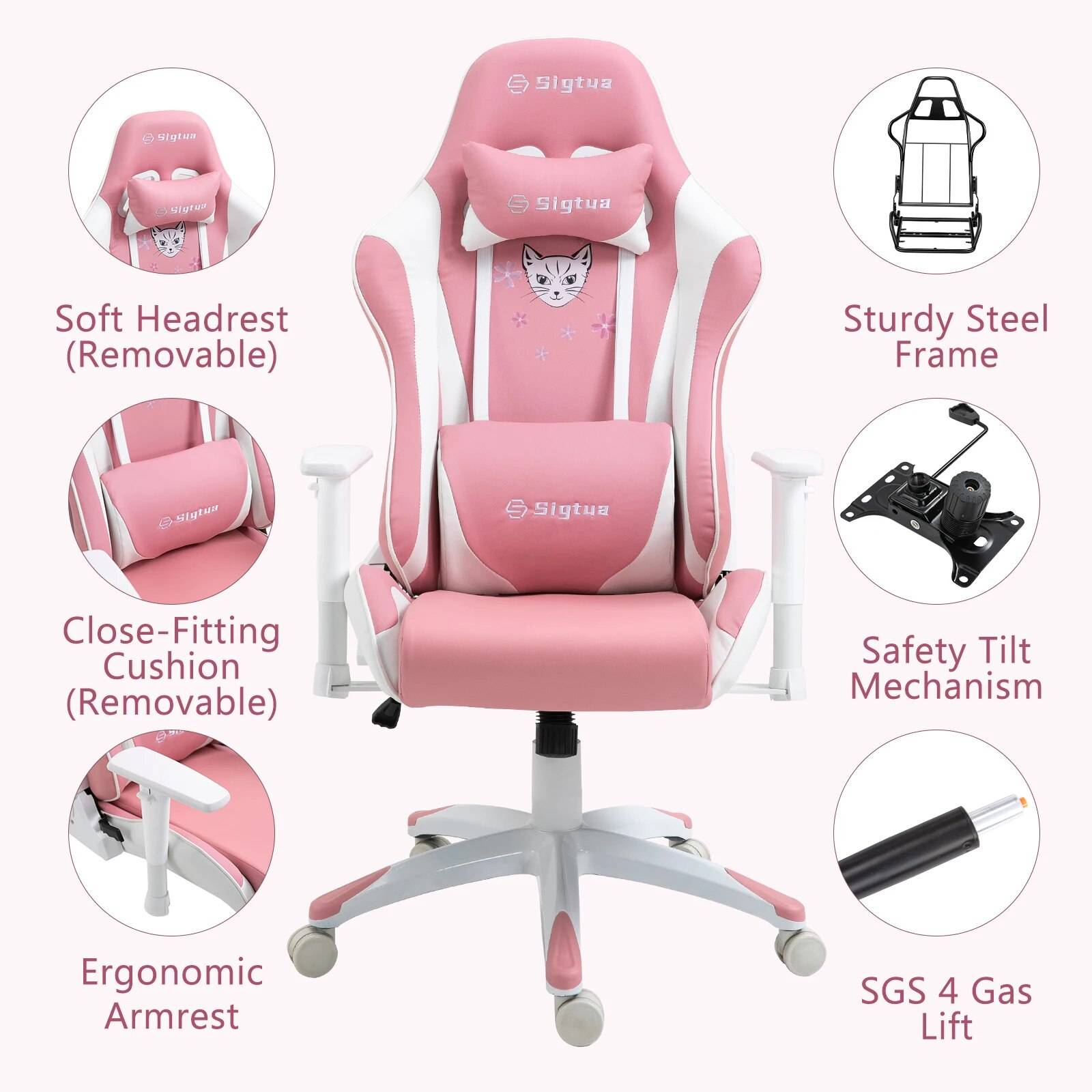 Pink Ergonomic Gaming & Office Chair with Adjustable Armrests and High Backrest Kids’ Room Pink Ergonomic Gaming & Office Chair with Adjustable Armrests and High Backrest Kids' Room