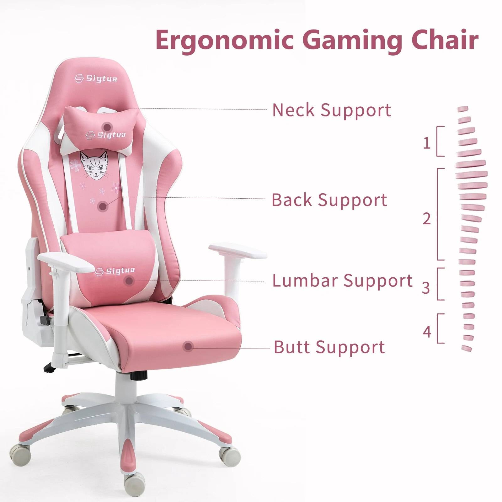 Pink Ergonomic Gaming & Office Chair with Adjustable Armrests and High Backrest Kids’ Room Pink Ergonomic Gaming & Office Chair with Adjustable Armrests and High Backrest Kids' Room