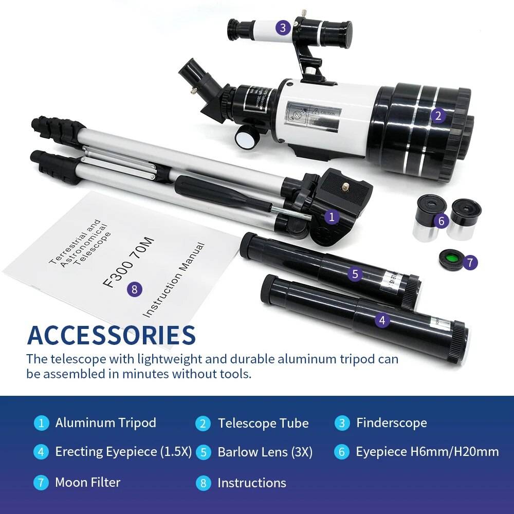 Portable 70mm Astronomical Telescope with Tripod – Explore the Cosmos! STEM & Learning Model : White|Yellow|Light Cyan|Cyan With Clip Bluetooth|White With Clip Bluetooth|Yellow With Clip Bluetooth Portable 70mm Astronomical Telescope with Tripod - Explore the Cosmos! STEM & Learning