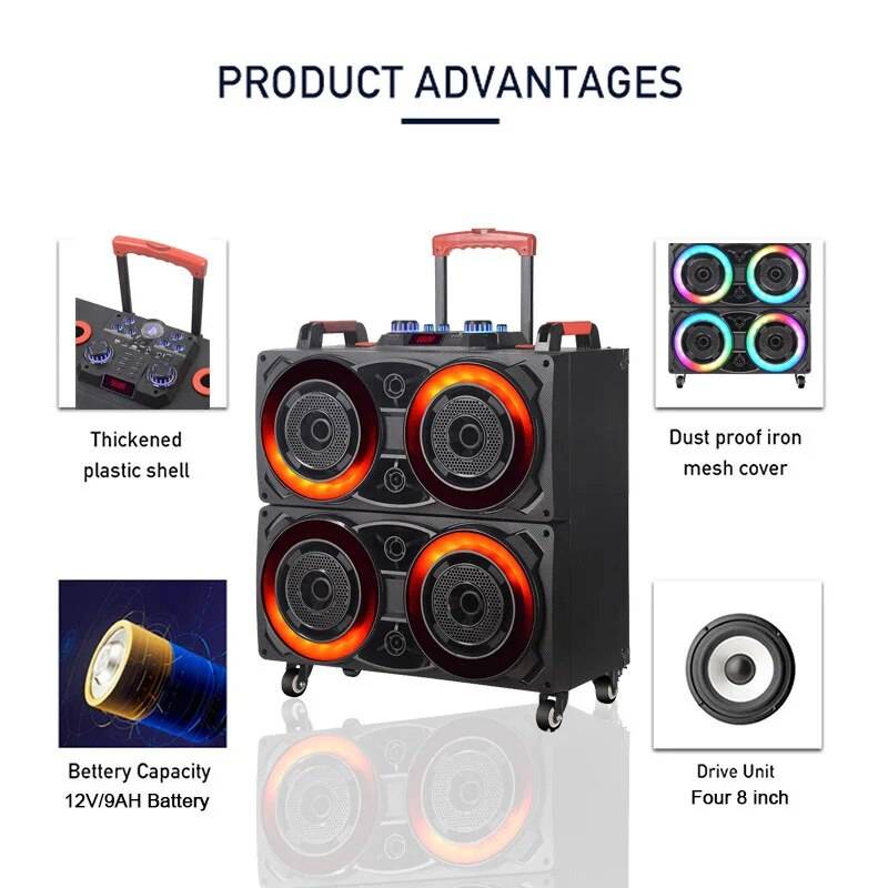 Portable Dual 8-inch Bluetooth Speaker System with Pull Rod and Wireless Mics Teens’ Must-Haves Portable Dual 8-inch Bluetooth Speaker System with Pull Rod and Wireless Mics Teens' Must-Haves