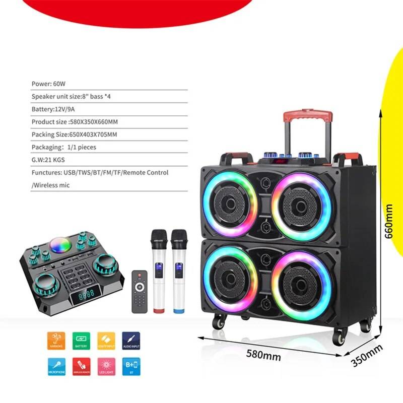 Portable Dual 8-inch Bluetooth Speaker System with Pull Rod and Wireless Mics Teens’ Must-Haves Portable Dual 8-inch Bluetooth Speaker System with Pull Rod and Wireless Mics Teens' Must-Haves