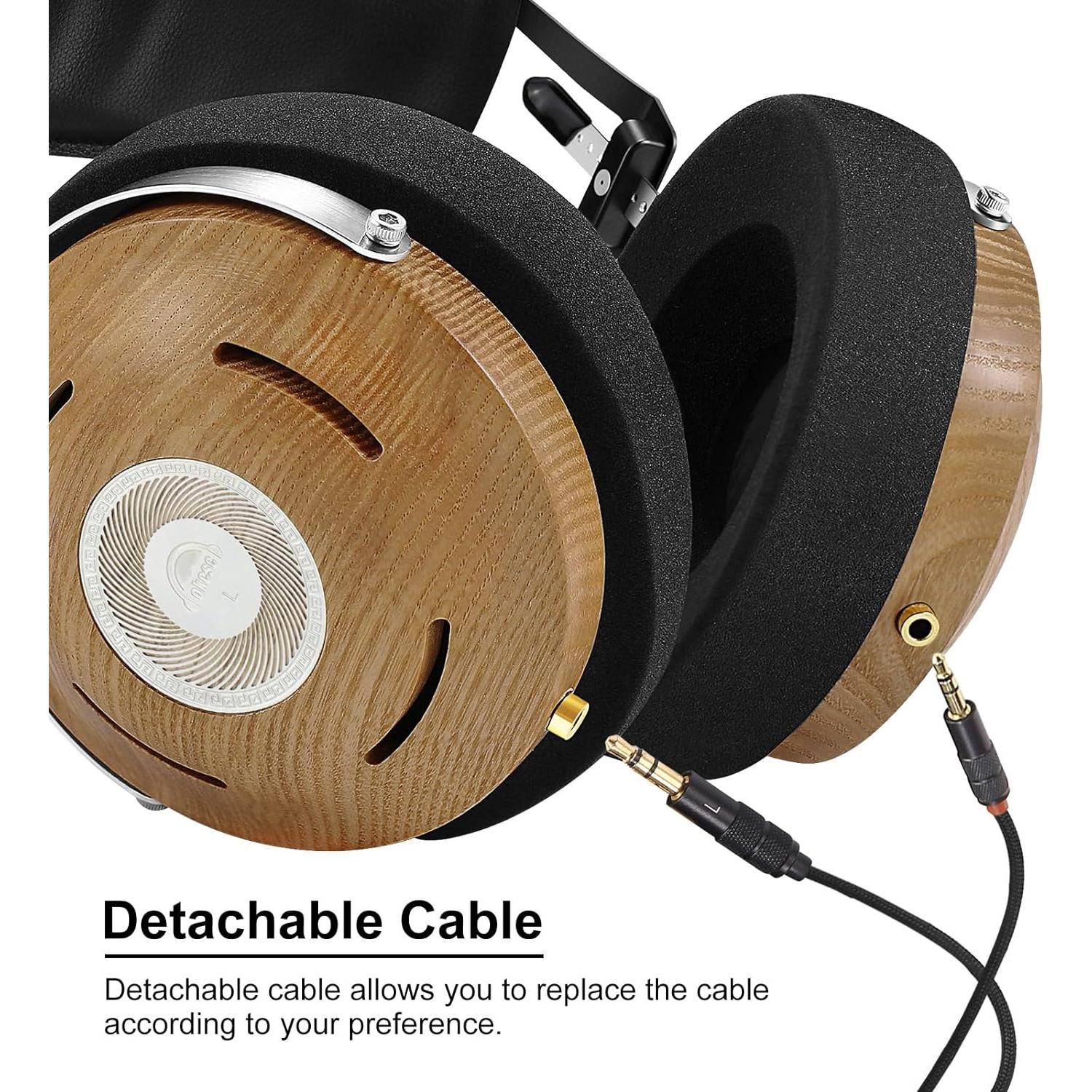 Premium Wooden Open-Back Headphones with Detachable Cable and Dual Adapters Teens’ Must-Haves Color : Black / Wood Premium Wooden Open-Back Headphones with Detachable Cable and Dual Adapters Teens' Must-Haves