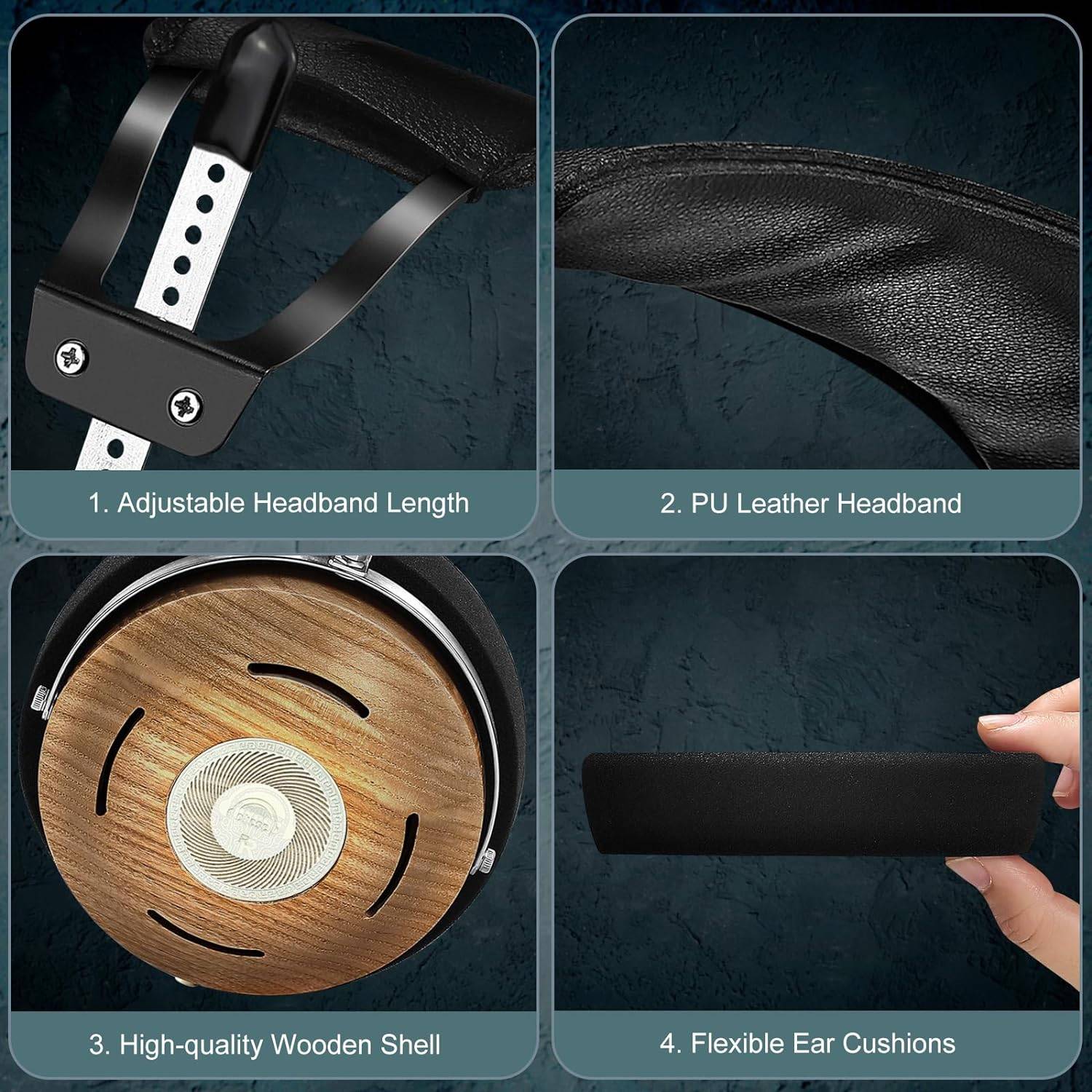 Premium Wooden Open-Back Headphones with Detachable Cable and Dual Adapters Teens’ Must-Haves Color : Black / Wood Premium Wooden Open-Back Headphones with Detachable Cable and Dual Adapters Teens' Must-Haves