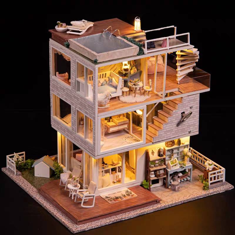 Princess Loft Dollhouse Kit with Miniature Furniture - DIY Assembly Toy for Children & Adults Activity & Entertainment 