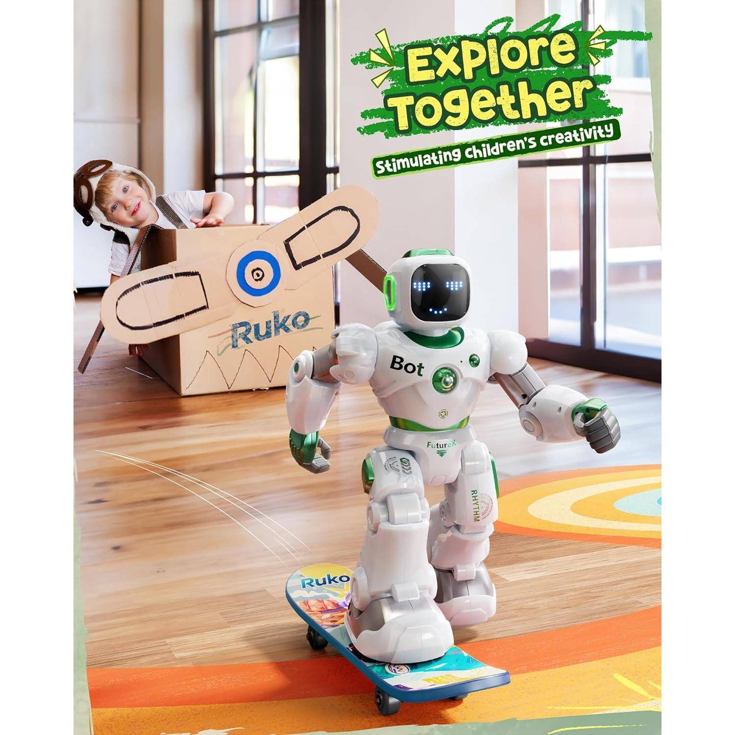 Smart Interactive Robot Toy with Voice & App Control – Music, Dance, and Record Functions Activity & Entertainment Color : White Smart Interactive Robot Toy with Voice & App Control - Music, Dance, and Record Functions Activity & Entertainment