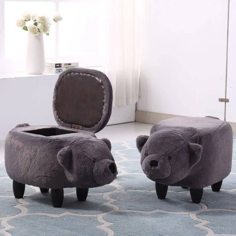 Solid Wood Bear Storage Bench Kids' Room 