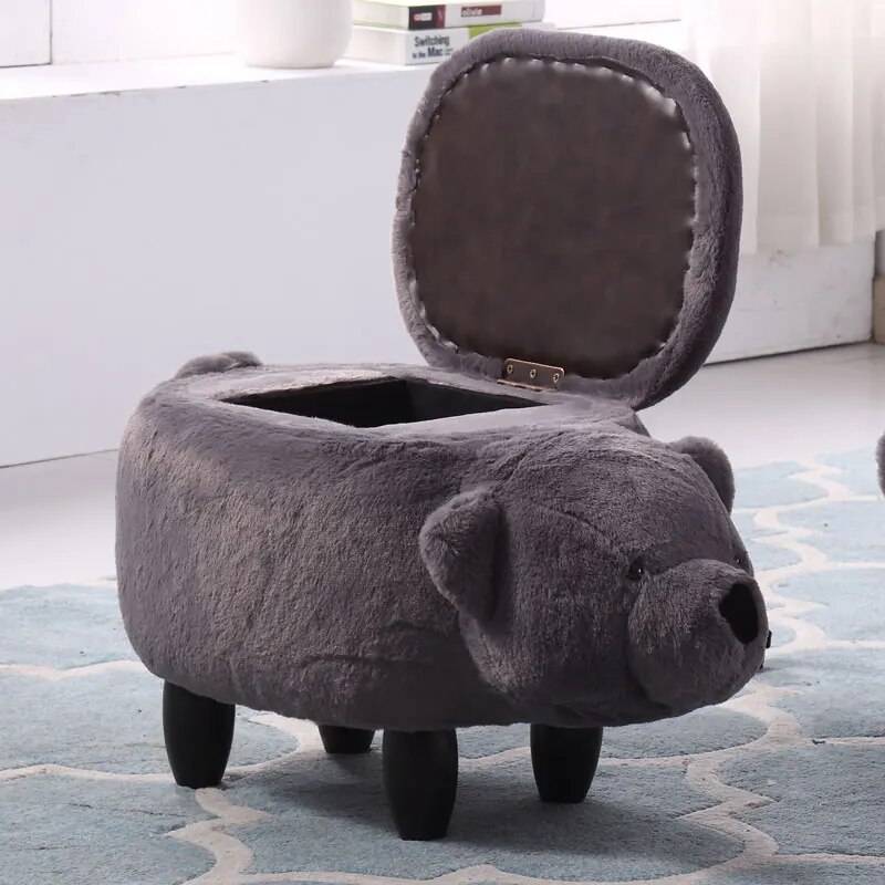 Solid Wood Bear Storage Bench Kids' Room 