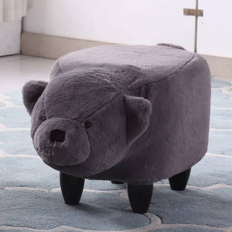 Solid Wood Bear Storage Bench Kids' Room 