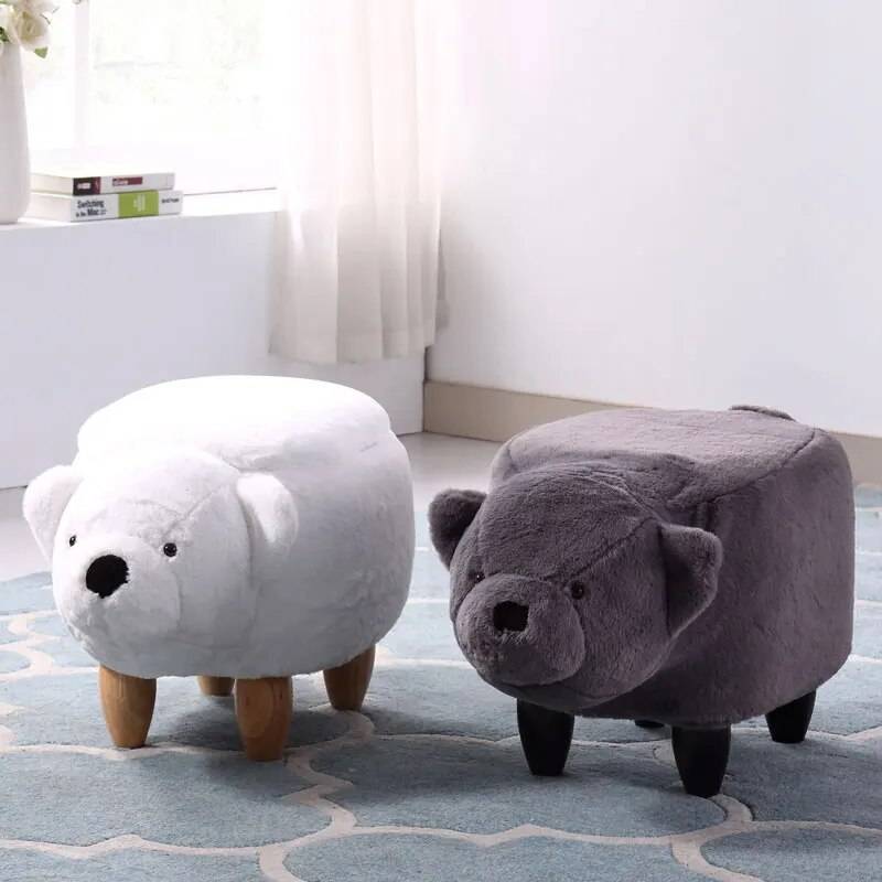 Solid Wood Bear Storage Bench Kids' Room 