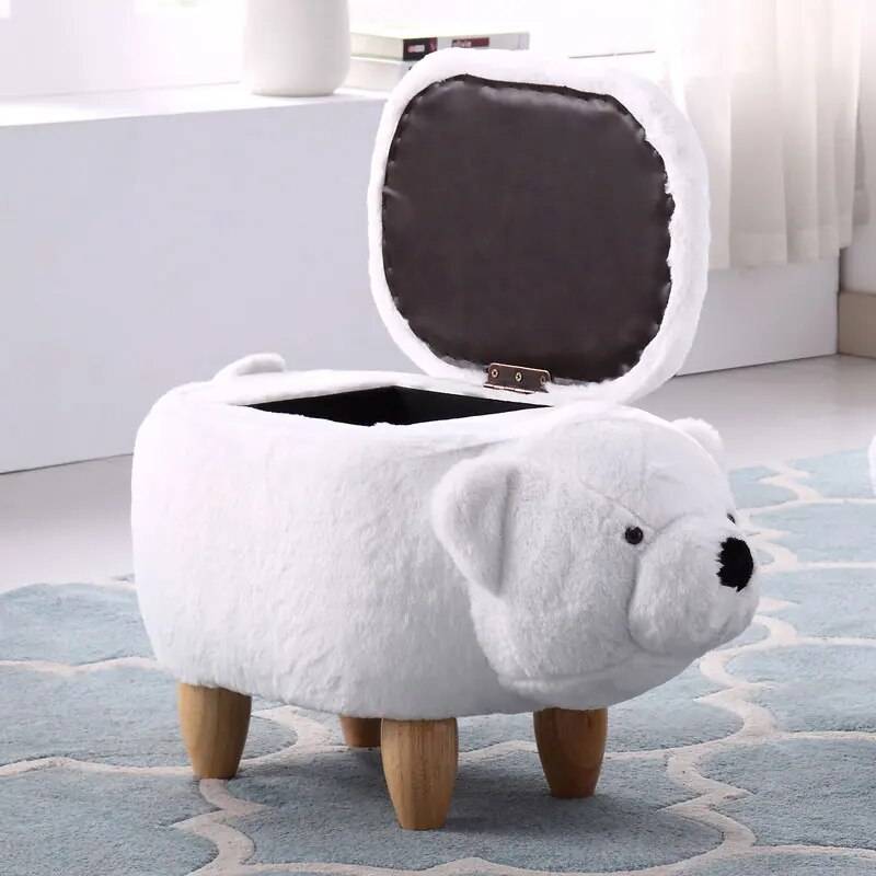 Solid Wood Bear Storage Bench Kids' Room 