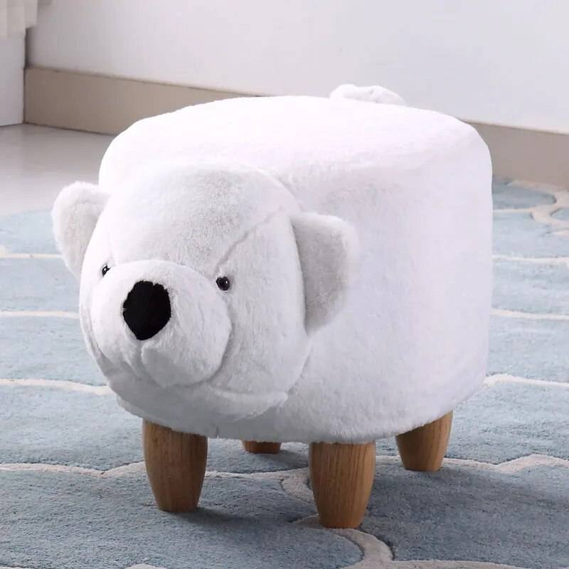 Solid Wood Bear Storage Bench Kids' Room 