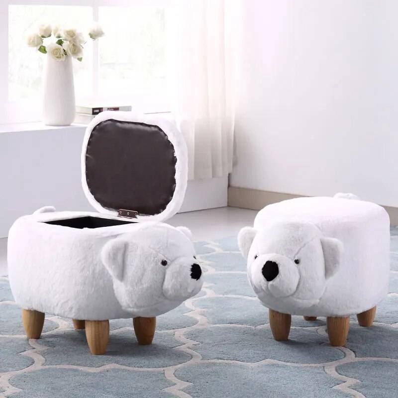Solid Wood Bear Storage Bench Kids' Room 