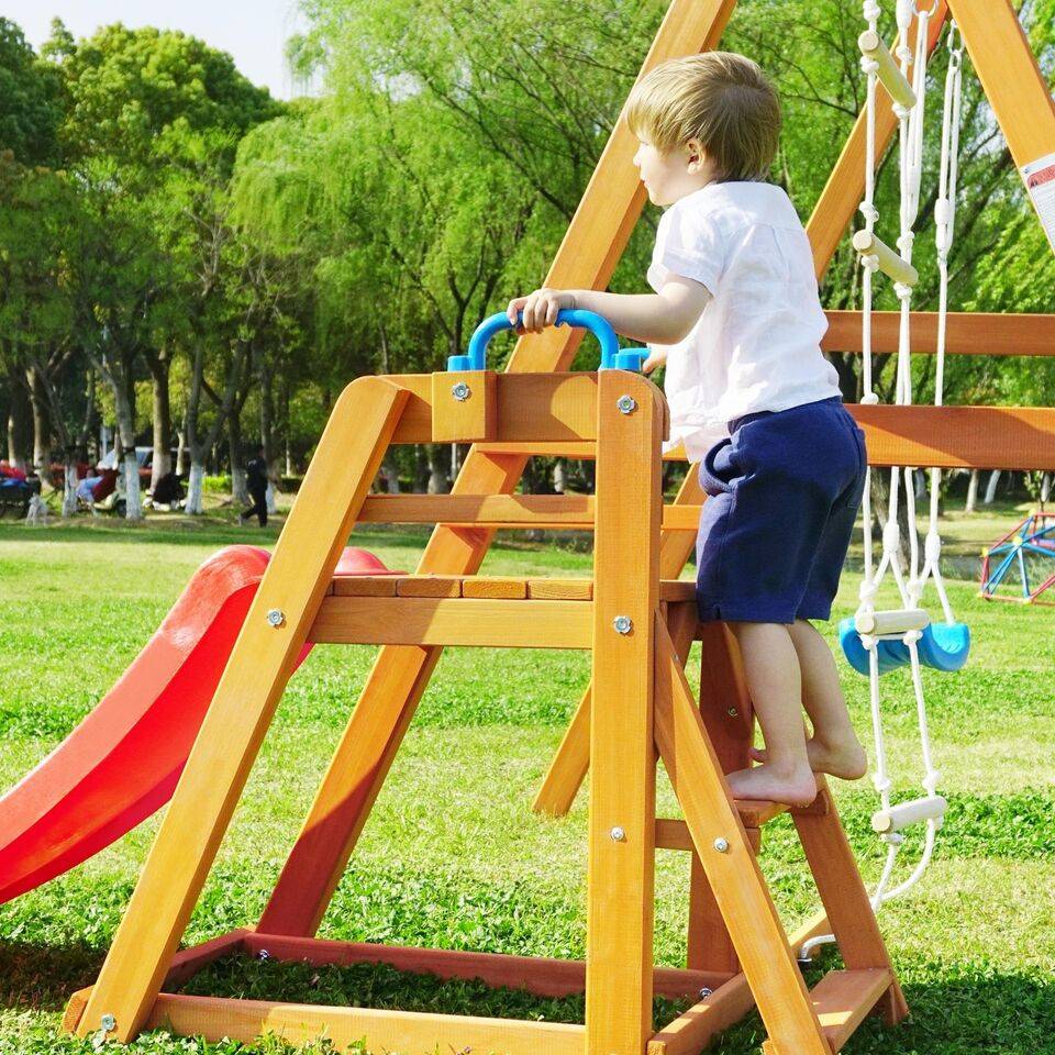 Solid Wood Outdoor Playset: Swing, Slide & Climbing Adventure for Kids Activity & Entertainment Solid Wood Outdoor Playset: Swing, Slide & Climbing Adventure for Kids Activity & Entertainment