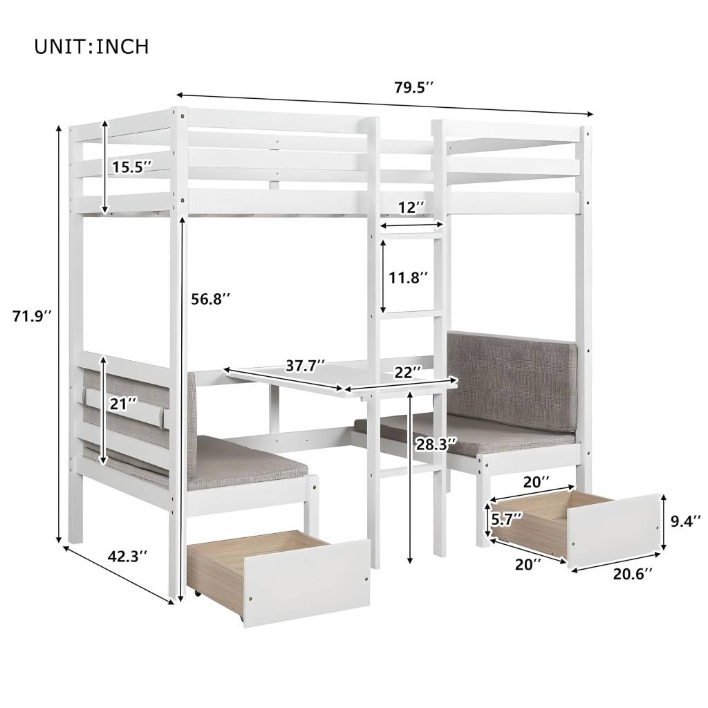 Transformative Twin Loft Bed with Desk & Free Cushions – Versatile Bedroom Solution Kids’ Room Transformative Twin Loft Bed with Desk & Free Cushions - Versatile Bedroom Solution Kids' Room