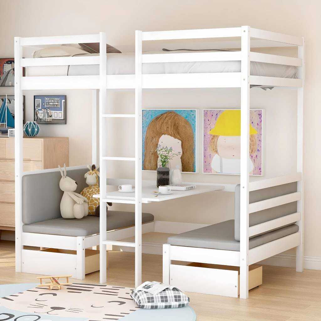 Transformative Twin Loft Bed with Desk & Free Cushions – Versatile Bedroom Solution Kids’ Room Transformative Twin Loft Bed with Desk & Free Cushions - Versatile Bedroom Solution Kids' Room