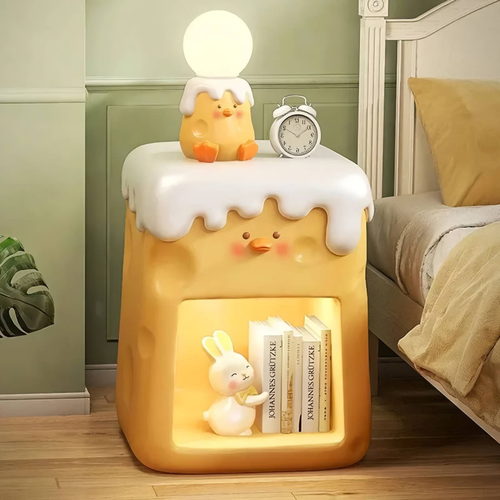 Trendy Cute Duck Nightstand – Cute Bedroom Bedside Table Kids’ Room Type : Cheese Duck|With Sensor Light|With Tissue Box|With Tissue Box and Sensor Light|With Mini Bear Sensor Light Trendy Cute Duck Nightstand - Cute Bedroom Bedside Table Kids' Room
