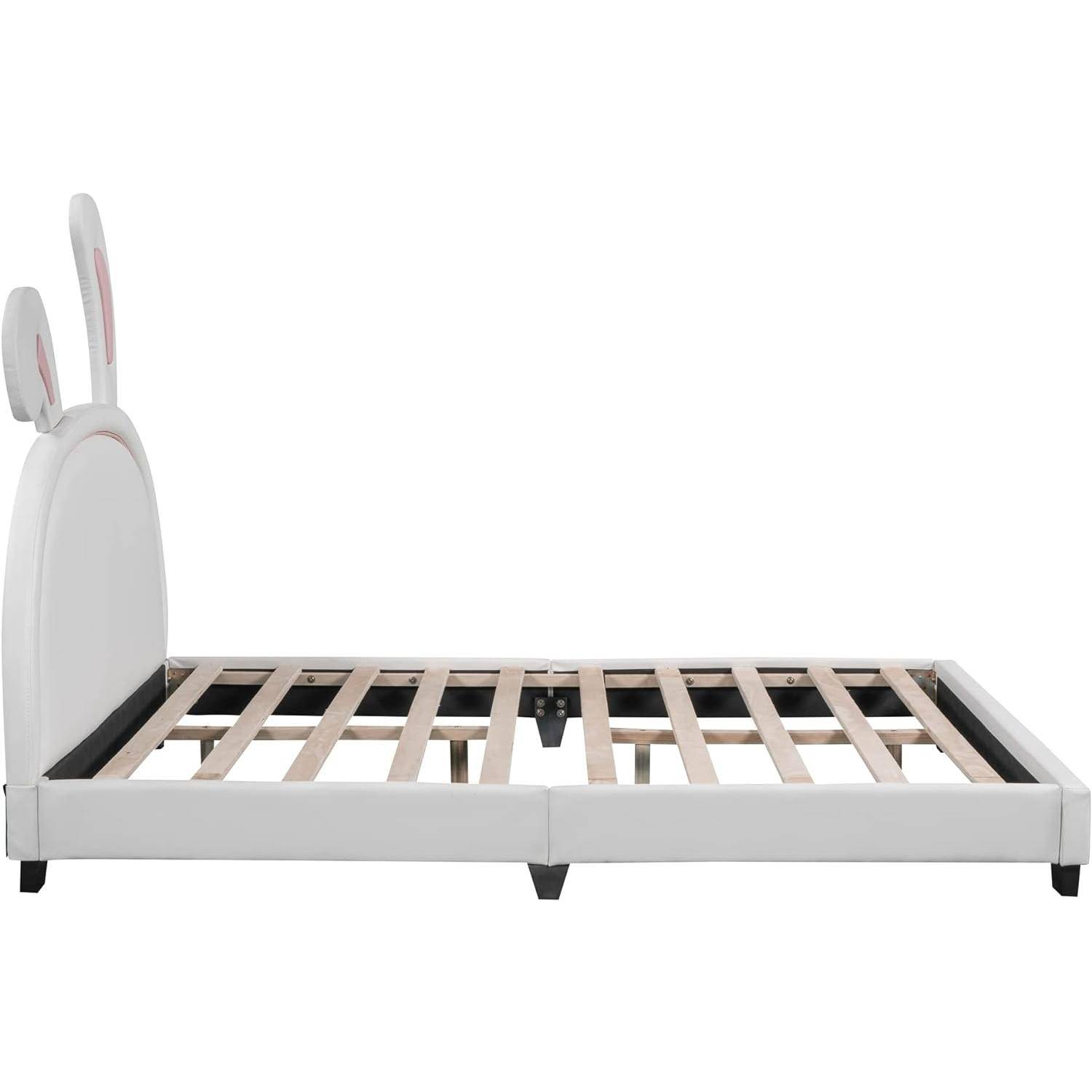 Twin Rabbit Upholstered Bed Frame – Princess PU Platform with Slatted Stand, Perfect for Children’s Bedroom Kids’ Room Twin Rabbit Upholstered Bed Frame - Princess PU Platform with Slatted Stand, Perfect for Children's Bedroom Kids' Room