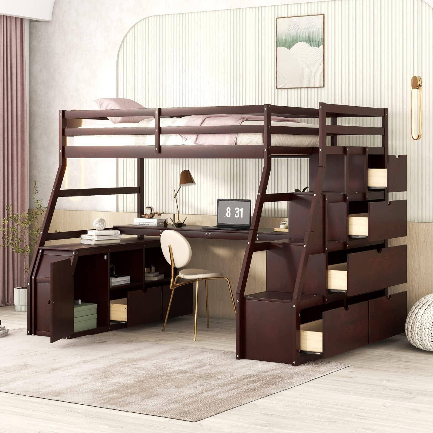 Twin-Size Loft Bed with Desk, 7 Drawers & 2 Shelves – Multi-Functional Indoor Bedroom Furniture Kids’ Room Twin-Size Loft Bed with Desk, 7 Drawers & 2 Shelves - Multi-Functional Indoor Bedroom Furniture Kids' Room