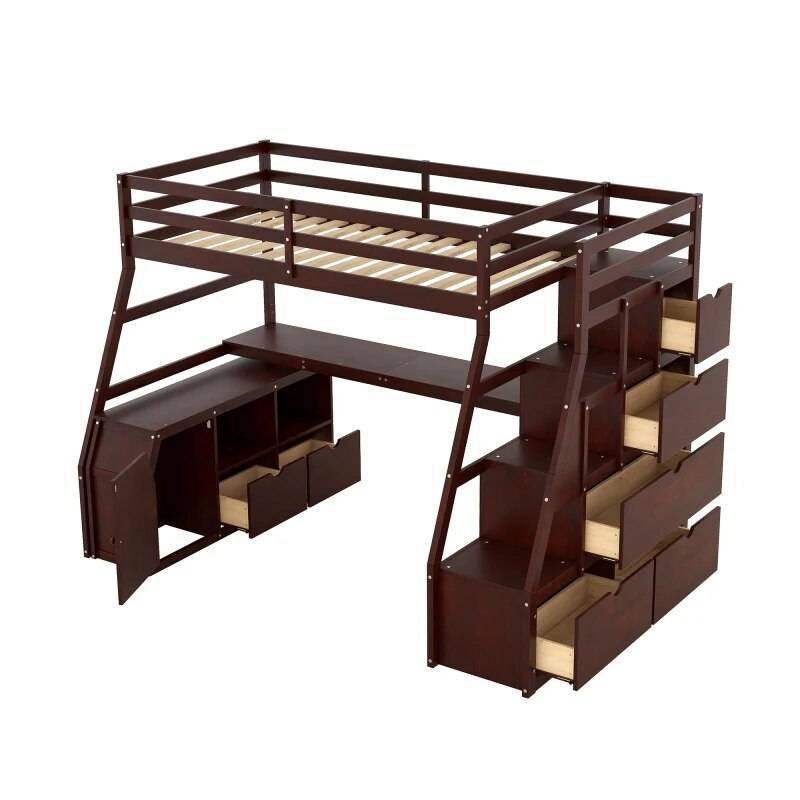 Twin-Size Loft Bed with Desk, 7 Drawers & 2 Shelves – Multi-Functional Indoor Bedroom Furniture Kids’ Room Twin-Size Loft Bed with Desk, 7 Drawers & 2 Shelves - Multi-Functional Indoor Bedroom Furniture Kids' Room