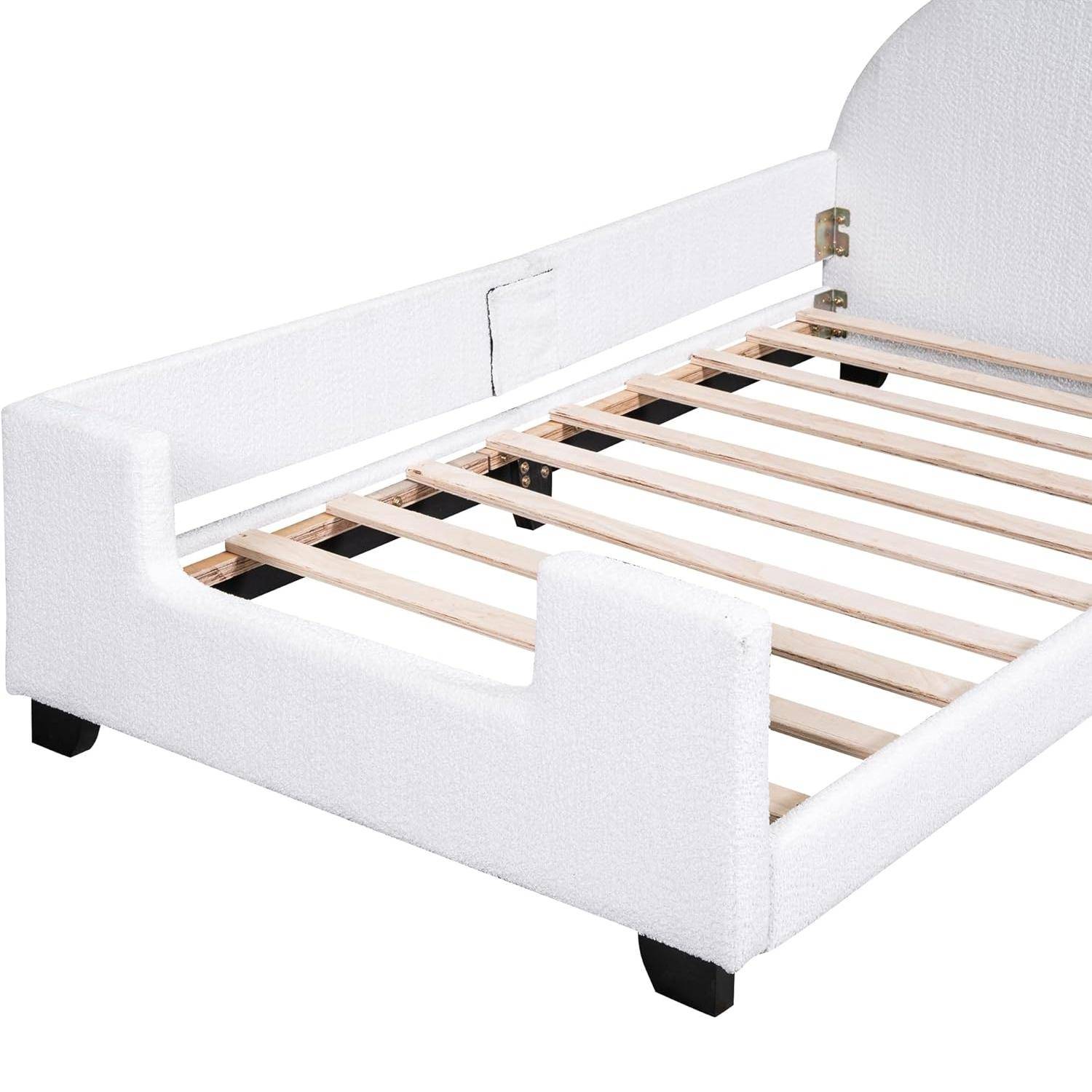 Twin Size Teddy Fleece Daybed Frame with Cartoon Ears Headboard - Versatile Sofa Bed for Kids Kids' Room 