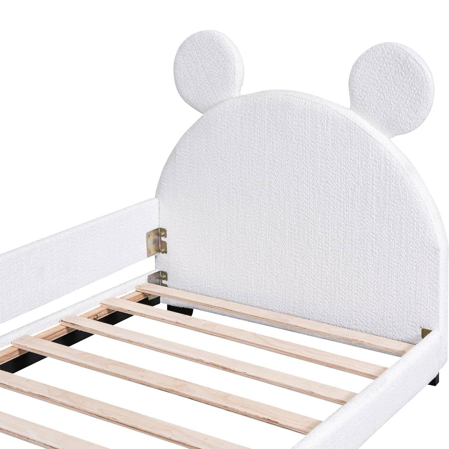 Twin Size Teddy Fleece Daybed Frame with Cartoon Ears Headboard - Versatile Sofa Bed for Kids Kids' Room 