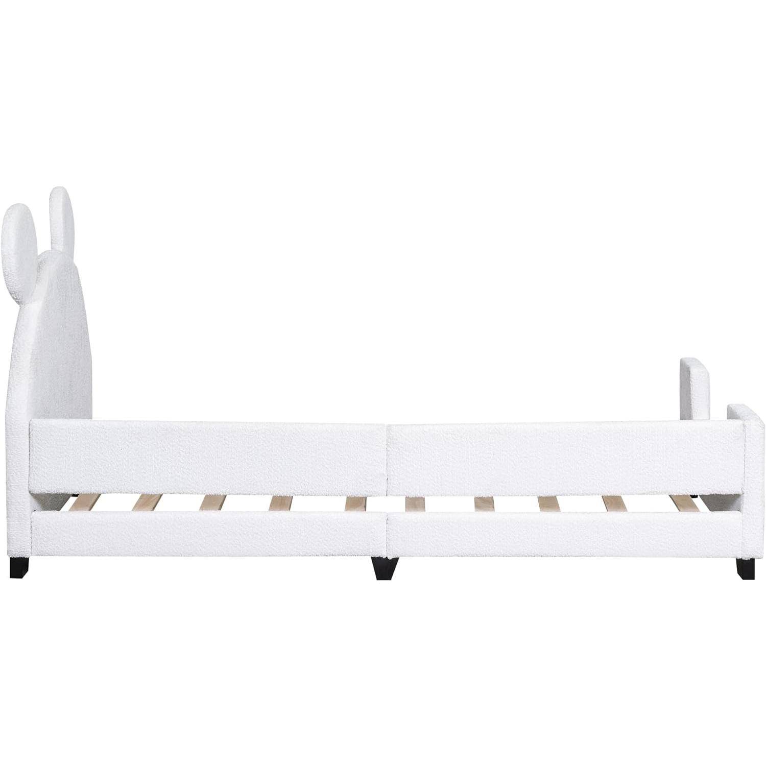 Twin Size Teddy Fleece Daybed Frame with Cartoon Ears Headboard - Versatile Sofa Bed for Kids Kids' Room 