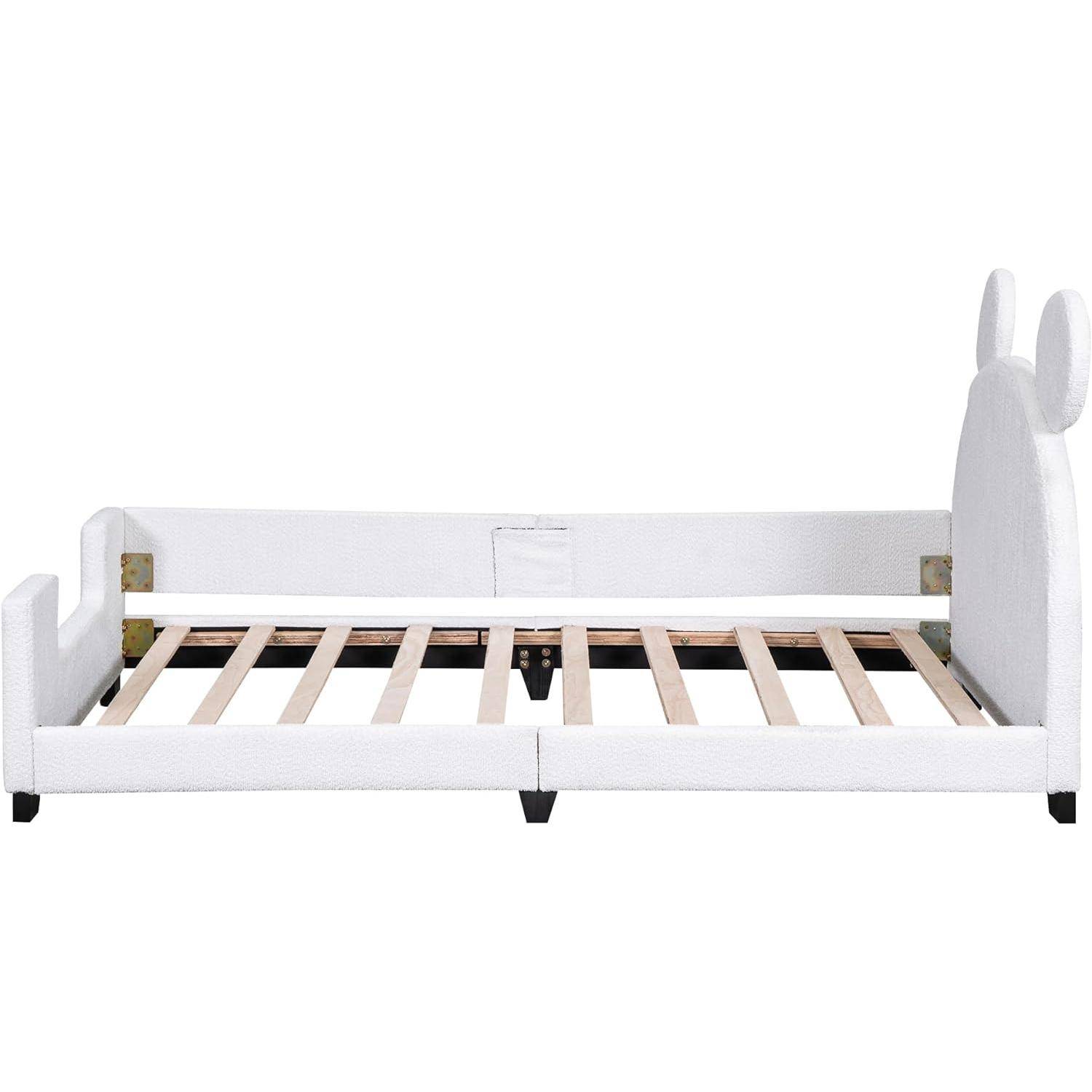 Twin Size Teddy Fleece Daybed Frame with Cartoon Ears Headboard - Versatile Sofa Bed for Kids Kids' Room 