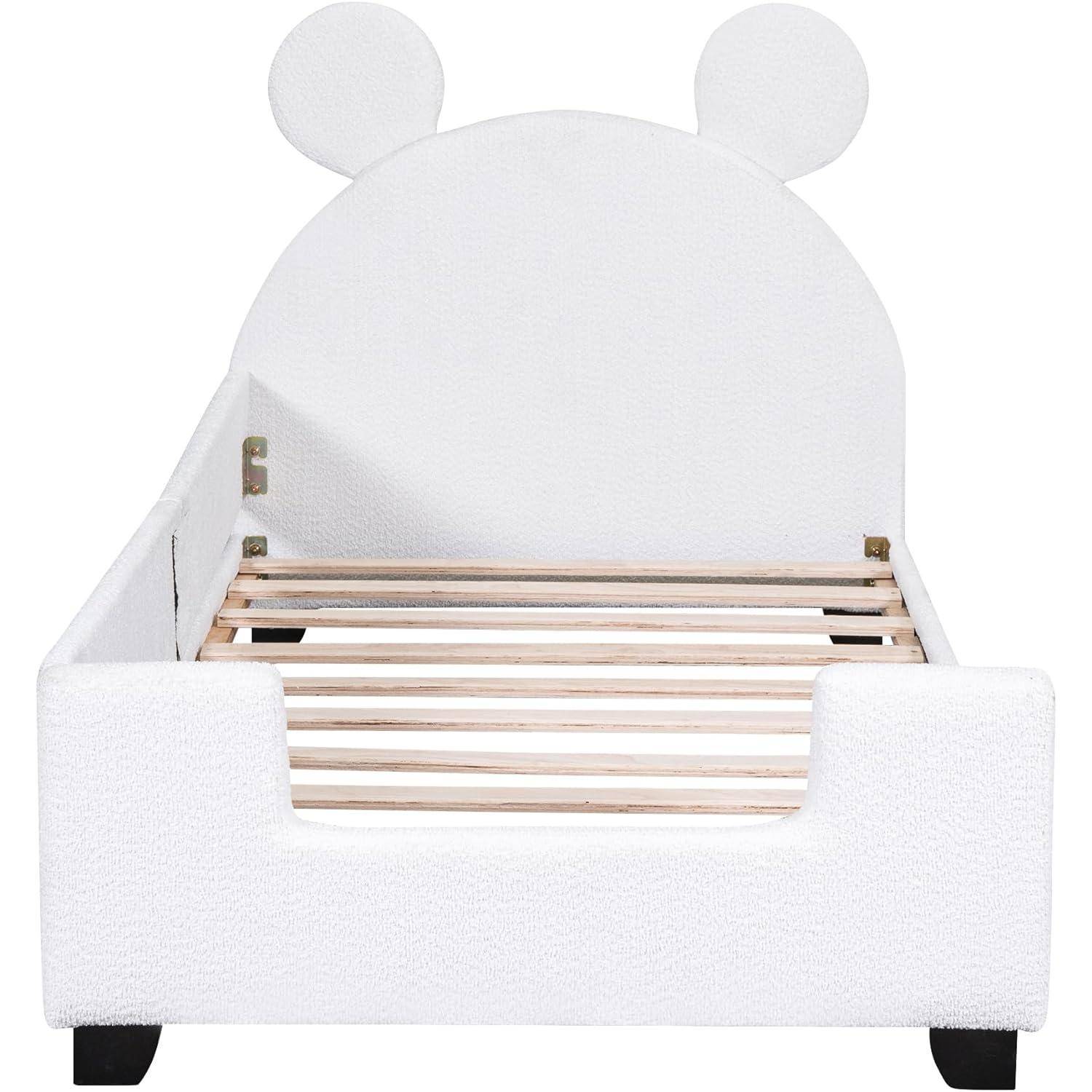 Twin Size Teddy Fleece Daybed Frame with Cartoon Ears Headboard - Versatile Sofa Bed for Kids Kids' Room 