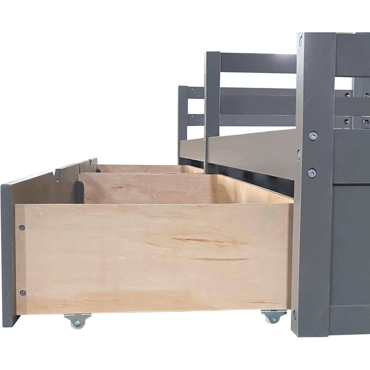 Twin Size Wooden House-Shaped Double Platform Bed with Storage for Kids – Gray Kids’ Room Twin Size Wooden House-Shaped Double Platform Bed with Storage for Kids - Gray Kids' Room